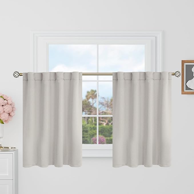BGment Natural Camel Cafe Blackout Curtains 36 Inch Length for Half Windows - 34 x 36 inch Curtains Rod Pocket and Back Tab Thermal Insulated Room Darkening Short Curtains for Kitchen, 2 Window Panels