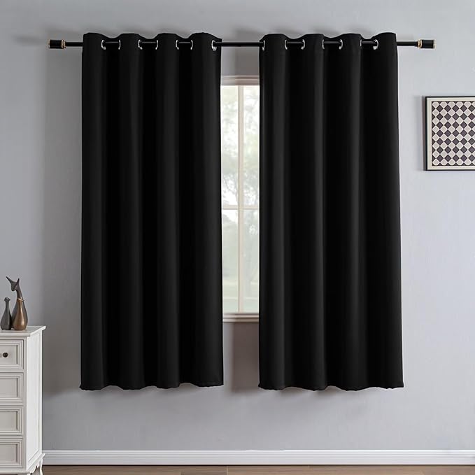 Black Blackout Curtains 72 Inch Length 2 Panels Set, Black Out Curtains for Bedroom 72 Inch Long, Grommet Energy Saving Room Darkening Drapes for Living Room Window(W35 x L72)