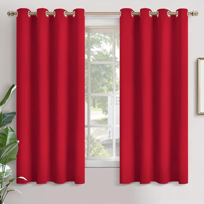 YoungsTex Red Blackout Curtains for Bedroom 52 x 63 Inches Long - Thermal Insulated Drapes with Grommet Room Darkening Privacy for Living Room Christmas Decor, 2 Panels