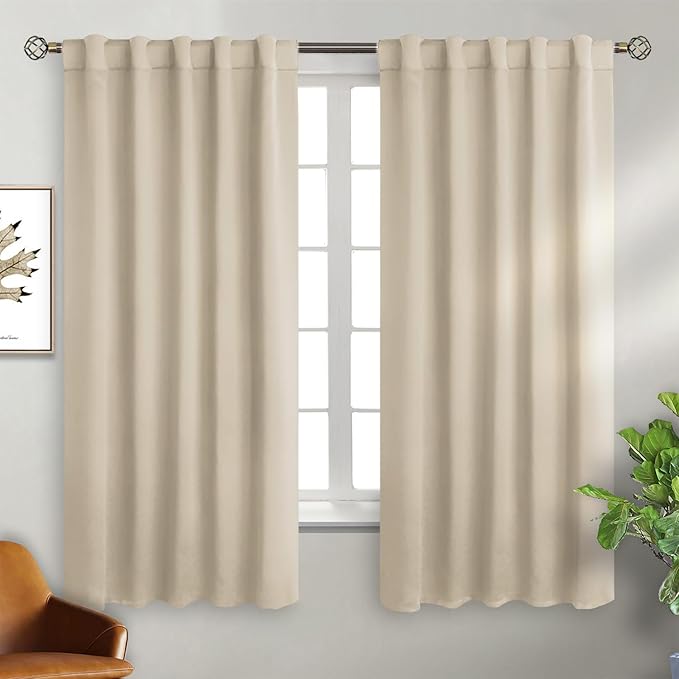 BGment Champagne Blackout Curtains 63 Inch Length for Bedroom - Rod Pocket and Back Tab Thermal Insulated Room Darkening Curtains for Living Room, 2 Window Curtains, 42 x 63 Inch, Champagne