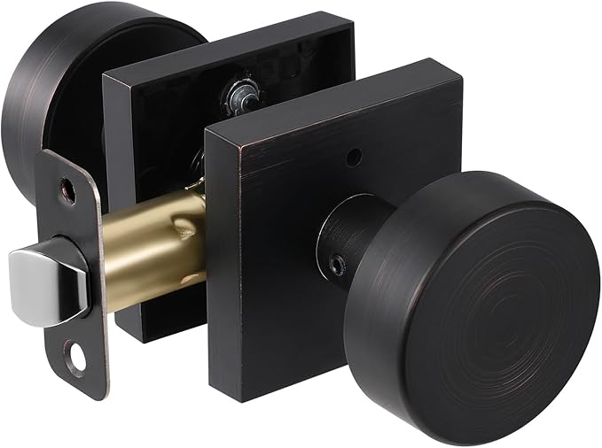 Oil Rubbed Bronze Door Knobs Interior Pricacy Door Knobs with Lock, Square Vintage Style Door Handles for Bedroom and Bathroom