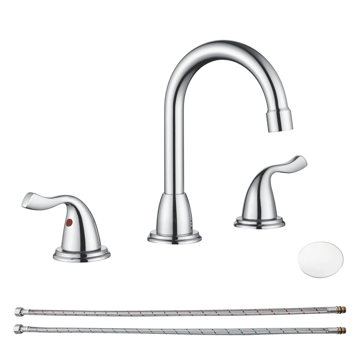 RKF Bathroom Faucets for Sink 3 Hole Chrome Polished 8 inch Widespread Bathroom Sink Faucet with Drain Double Lever Handle Faucet Bathroom Vanity Faucet Basin Mixer Tap Faucets with Hose&Deck RKF03011