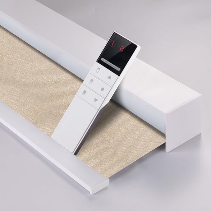 ZSHINE Motorized Blackout Roller Blinds Customize Width Remote Control Wireless and Rechargeable Roller Shades for, Home, Office, Hotel, Restaurant and Cinema(82067C)