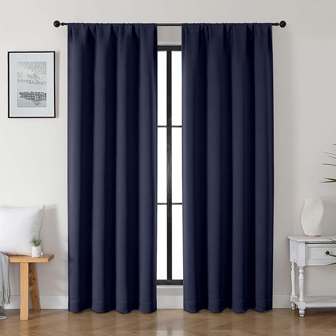 Gwine Navy Blue Blackout Curtains for Bedroom 84 inches Long 2 Panels Set, Solid Noise Reducing Thermal Insulated Blackout Curtains for Living Room with Rod Pocket, Each 40" Wx84 L