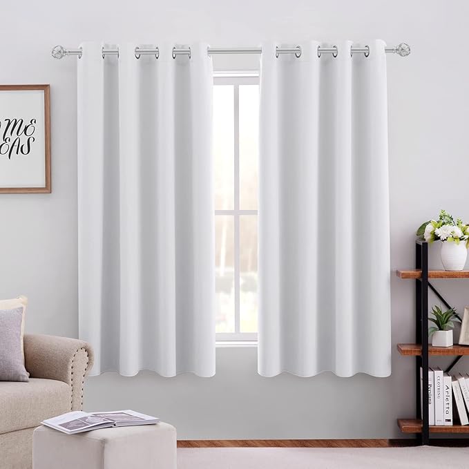 HOMEIDEAS Greyish White Blackout Curtains 42 X 63 Inch 2 Panels Room Darkening Bedroom Curtains, Thermal Grommet Light Blocking Window Curtains for Living Room