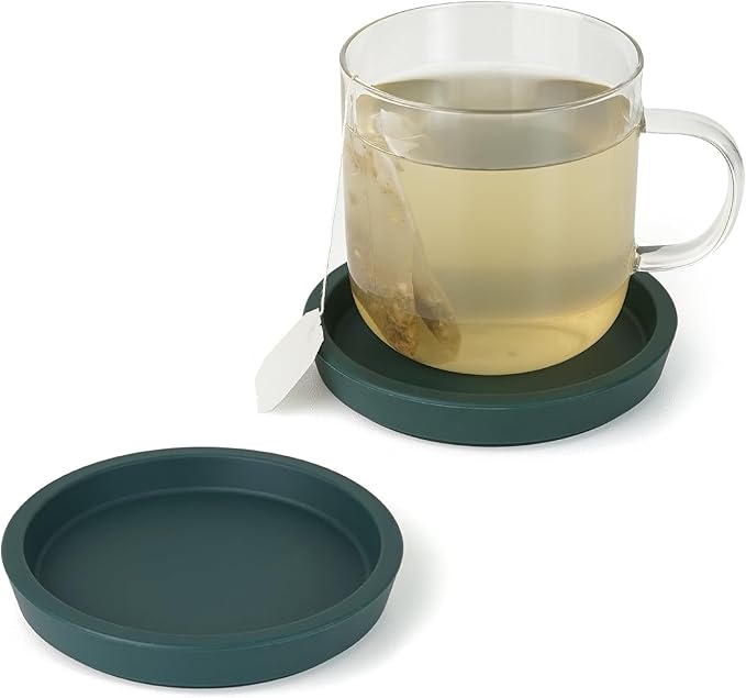 Carrotez Thick Silicone Coasters for Drinks, Round Bulky Cup Coasters for Coffee Table, Desk, Set of 2 - Green
