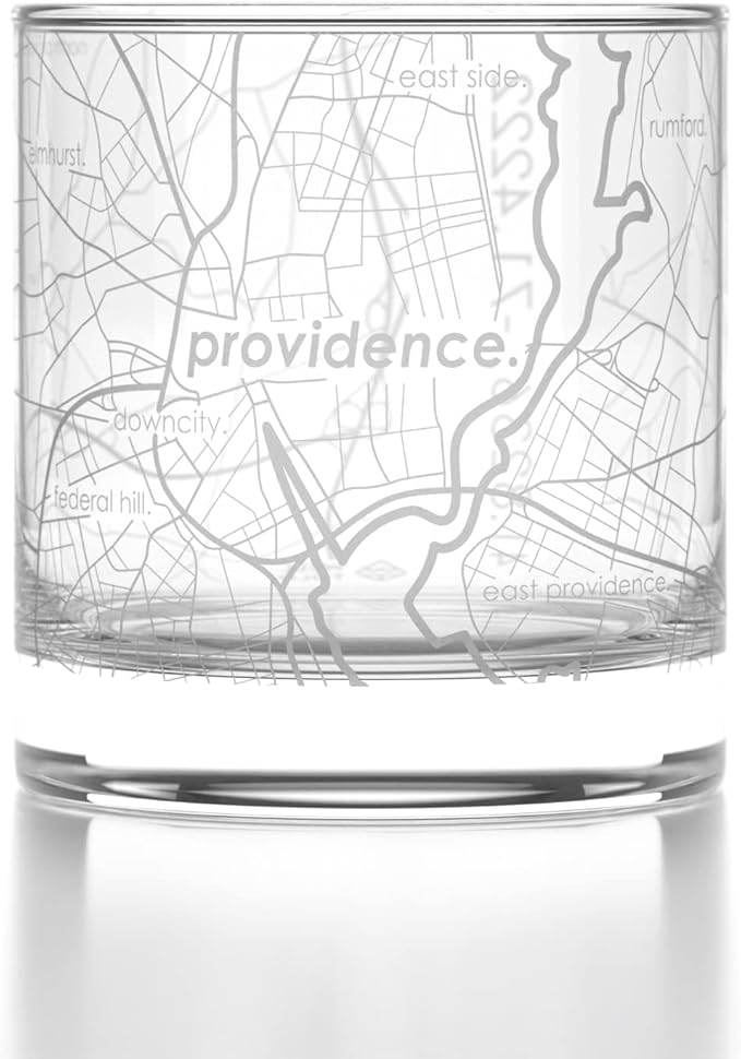 Well Told Engraved Providence Rhode Island Map Rocks Glass, Old Fashioned Whiskey Glass (11 oz, Clear) Etched Whiskey Glass, Gifts For Whiskey Lovers
