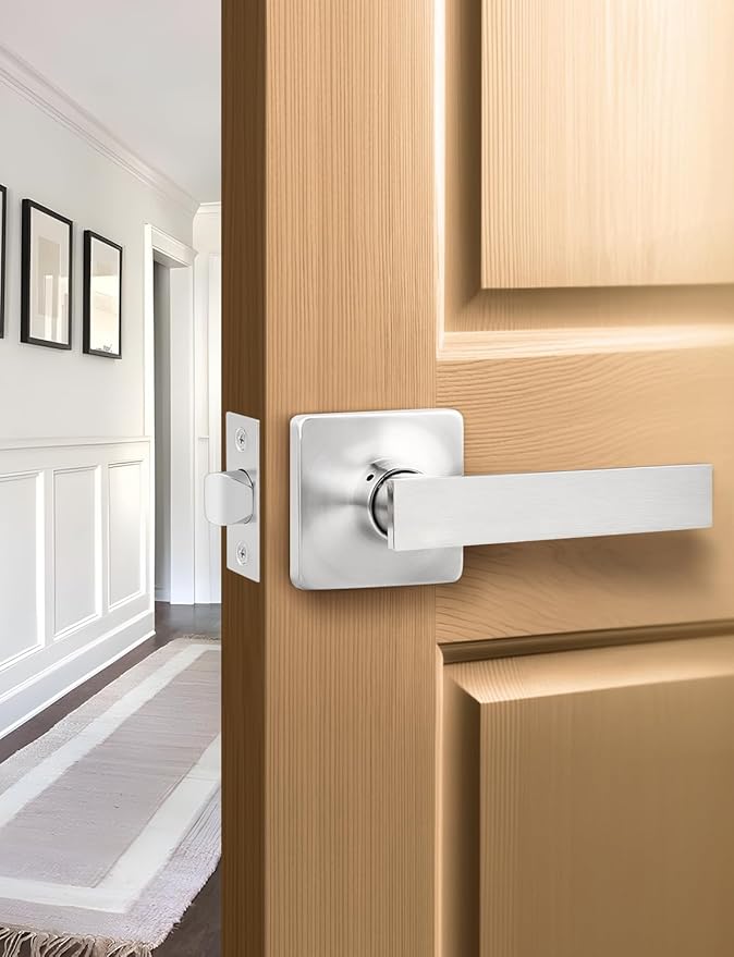 Mengico 1 Pack Interior Door Lock,Nickel Door Lever Interior,Door Handle Lock Passage Lock(for Hallway&Close)