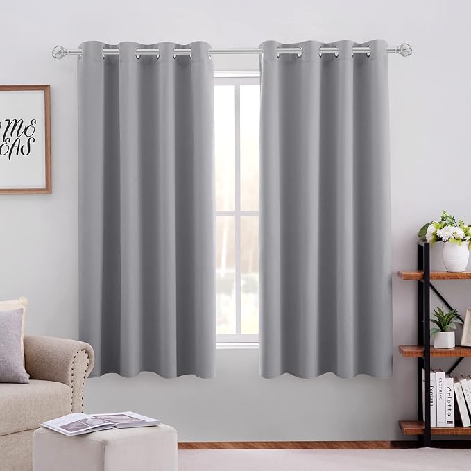 HOMEIDEAS Light Grey Blackout Curtains 52 X 45 Inch 2 Panels Room Darkening Bedroom Curtains, Thermal Grommet Light Bolcking Window Curtains for Living Room