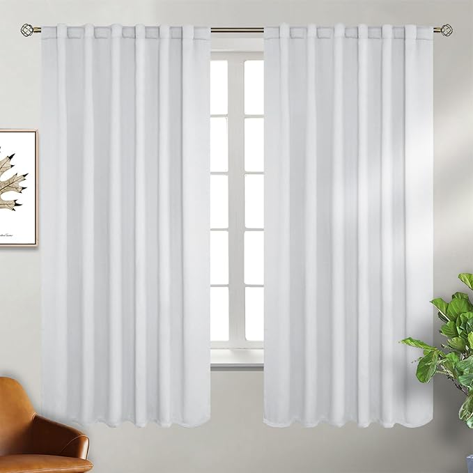 BGment White Curtains for Bedroom - 52 x 63 inch Rod Pocket and Back Tab Thermal Insulated Room Darkening Curtains for Living Room, 2 Panels Set, Greyish White