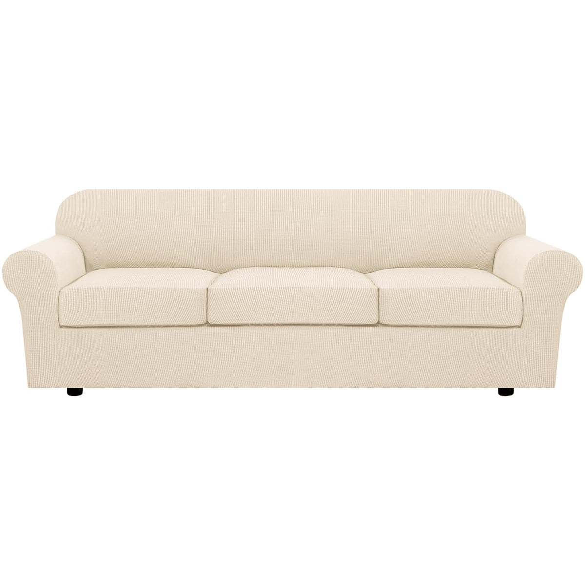 H.VERSAILTEX 4 Piece Stretch Sofa Covers for 3 Cushion Couch Furniture Slipcovers for Living Room (1 Base Cover Plus 3 Seat Cushion Covers) Jacquard Fabric Cover (XL Sofa, Cream)