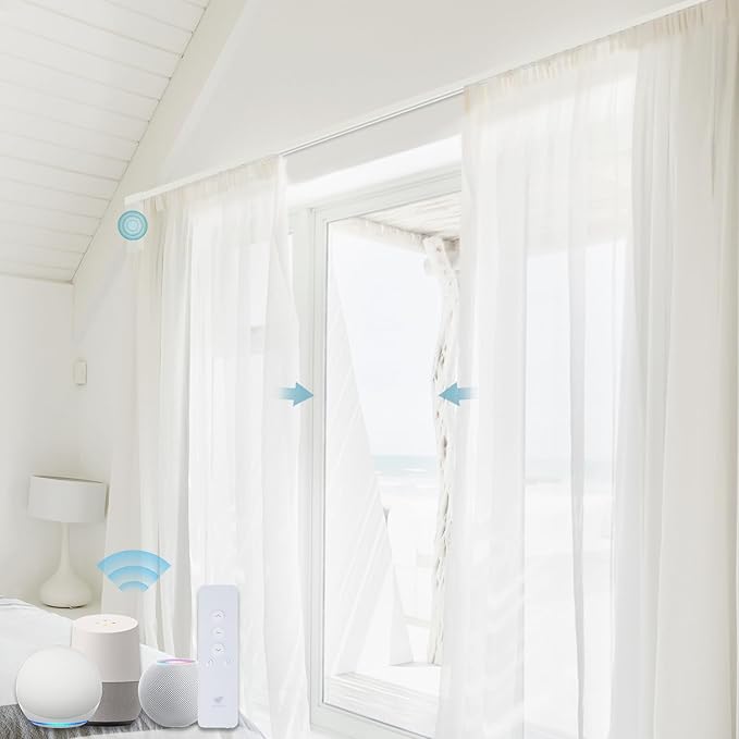 SmartWings Automatic Curtain Opener with Drapery, Motorized Vertical Blinds with Remote, Electric Closet Doors Sliding Panels Compatible with Alexa Google Homekit, Sheer Dazzling Profusion