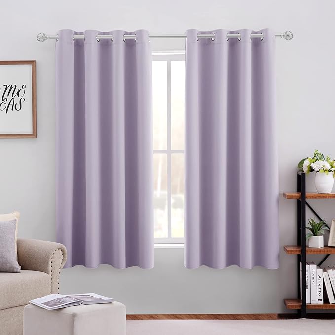 HOMEIDEAS Lilac Blackout Curtains for Bedroom 52 X 63 Inch Length 2 Panels Set Room Darkening Bedroom Curtains, Soundproof Thermal Grommet Window Curtains for Living Room