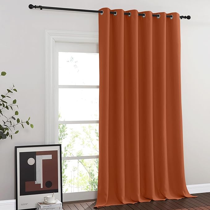 NICETOWN Blackout Sliding Glass Door Curtains, Room Darkening Thermal Insulated Curtains for Living Room Bedroom, Extra Wide Window Drapes, 1 Panel, W80 x L118, Burnt Orange