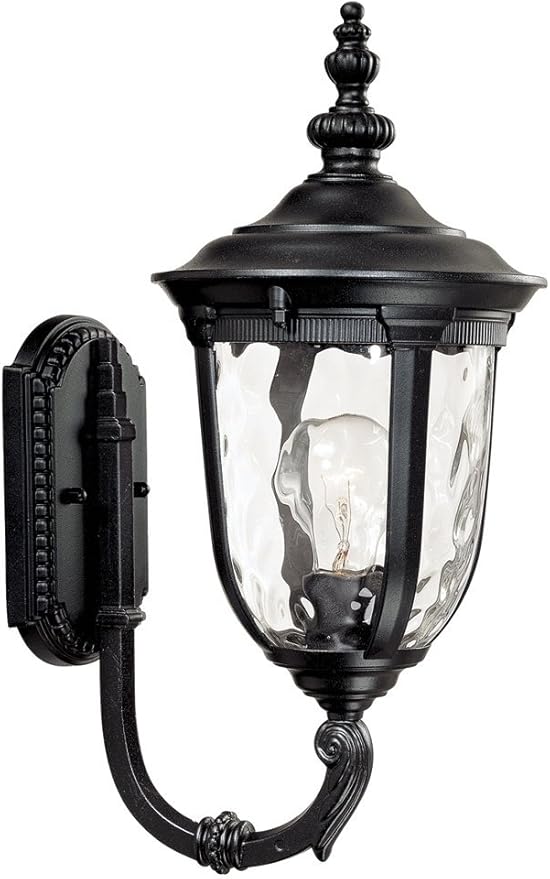 John Timberland Bellagio European Outdoor Wall Light Fixture Texturized Black Upbridge 16 1/2" Hammered Glass for Exterior House Porch Patio Outside Deck Garage Yard Front Door Garden Home