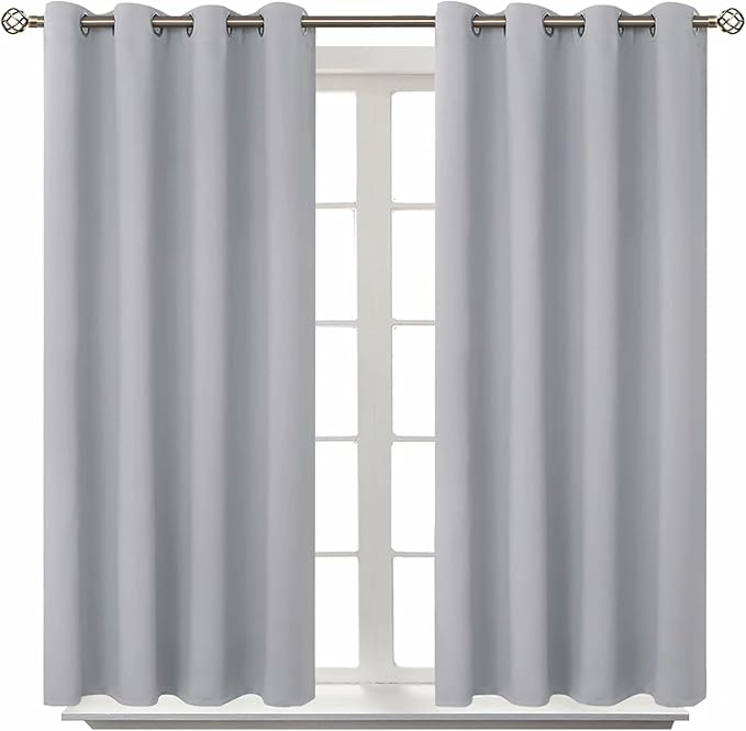BGment Room Darkening Curtains 54 Inches Long - Grommet Thermal Insulated Drapes Window Treatment Curtains for Bedroom, 2 Panels, 52 x 54 Inch, Light Grey