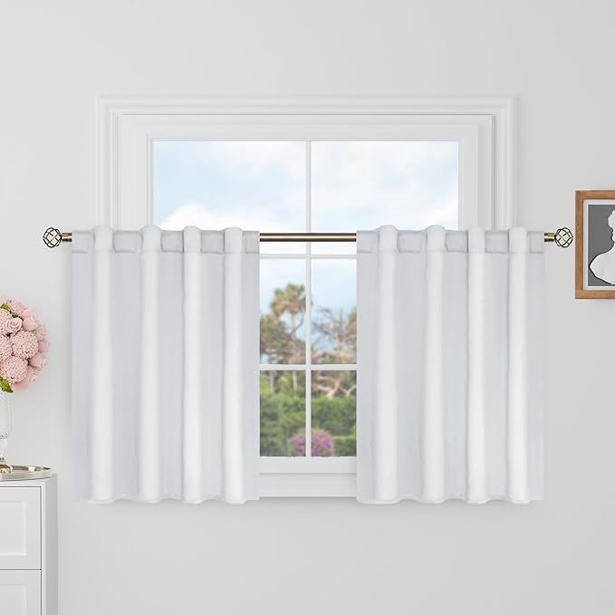 BGment Short Blackout Curtains 30 Inch Length for Small Windows - 34 x 30 inch Curtains Rod Pocket and Back Tab Thermal Insulated Room Darkening Curtains for Kitchen/Cafe, 2 Panels, Greyish White