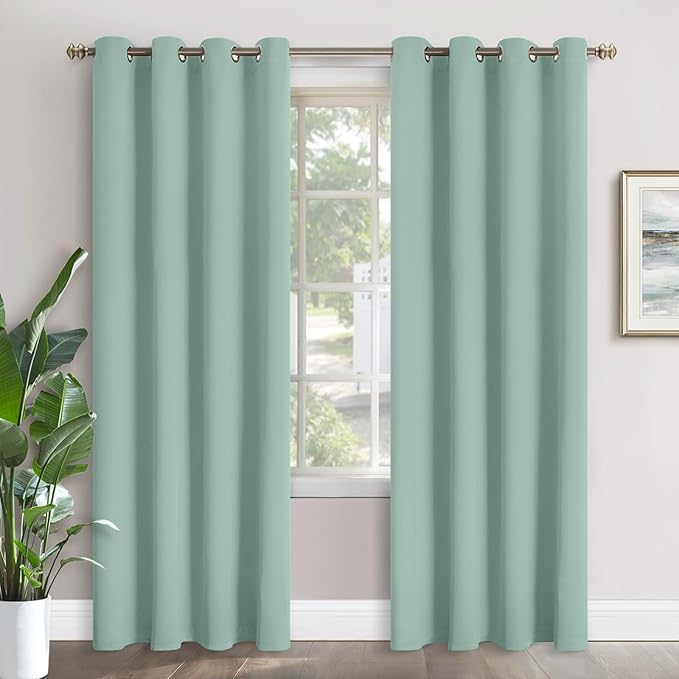 YoungsTex Sage Green Blackout Curtains 80 Inches Length for Bedroom - Thermal Insulated with Grommet Room Darkening Window Curtains for Living Room Office, 2 Panels, 52 x 80 Inch