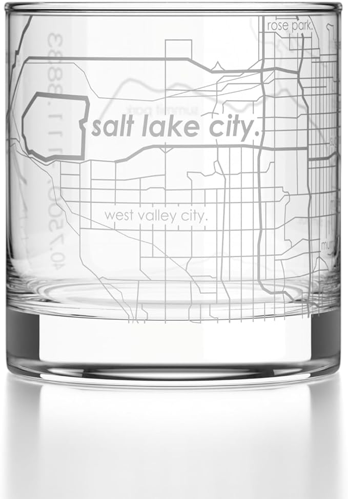 Well Told Engraved Salt Lake City Utah Map Rocks Glass, Old Fashioned Glassware (11 oz, Clear) Etched Bourbon Tumbler, Gifts For Whiskey Lovers