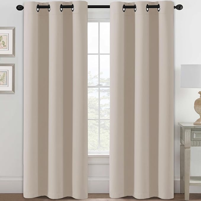 H.VERSAILTEX Blackout Curtains for Bedroom Thermal Insulated Room Darkening Living Room Curtains 84 Inch Long Grommet Privacy Protection Window Curtain Panels/Drapes for Nursery, 2 Panels, Fog