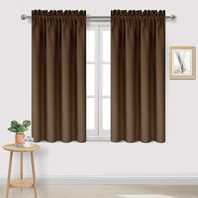 DWCN Blackout Curtains Room Darkening Thermal Insulated Bedroom Curtains Window Treatments, 42 x 45 inches Long, Set of 2 Brown Rod Pocket Drapes