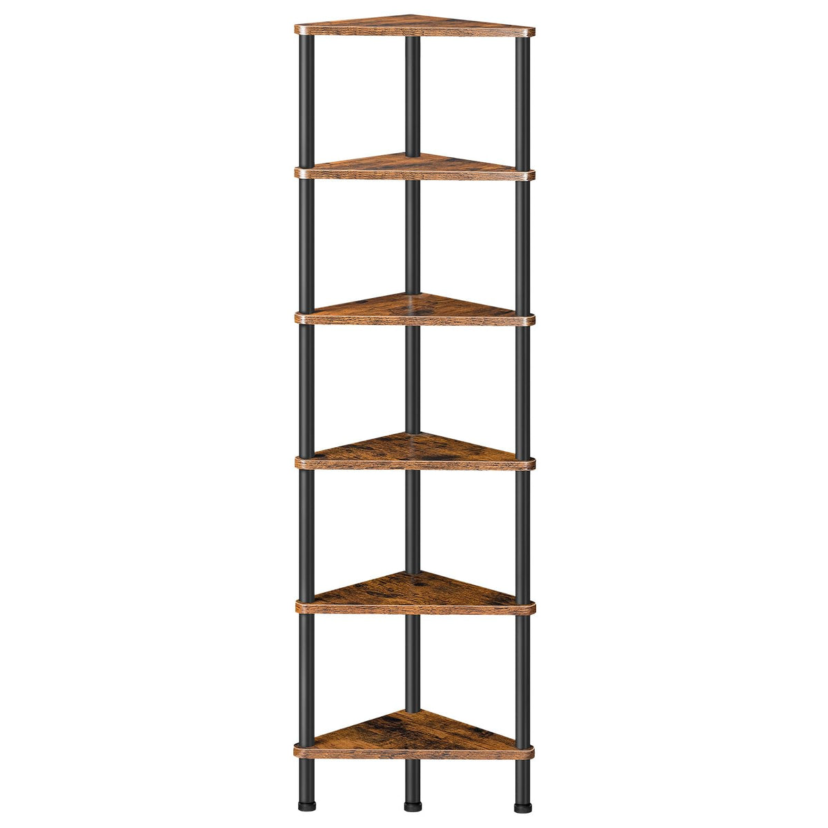 HOOBRO Corner Shelf Stand, Industrial 6-Tier Wall Corner Bookshelf with Metal Frame, Plant Display Shelf, Bookcase for Small Spaces, Bedroom, Living Room, Rustic Brown BF36CJ01