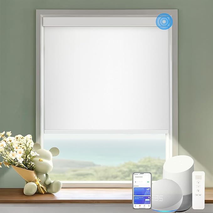 Motorized Blinds with Remote Cordless Automatic Motorized Shades Custom Blinds for Windows Smart Curtains Compatible with Alexa Google Home(Blackout Ivory White,W38 x H72in)