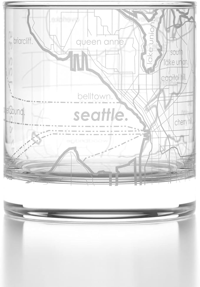 Well Told Engraved Seattle Washington Map Rocks Glass, Old Fashioned Whiskey Glass (11 oz, Clear) Etched Whiskey Glass, Gifts For Whiskey Lovers