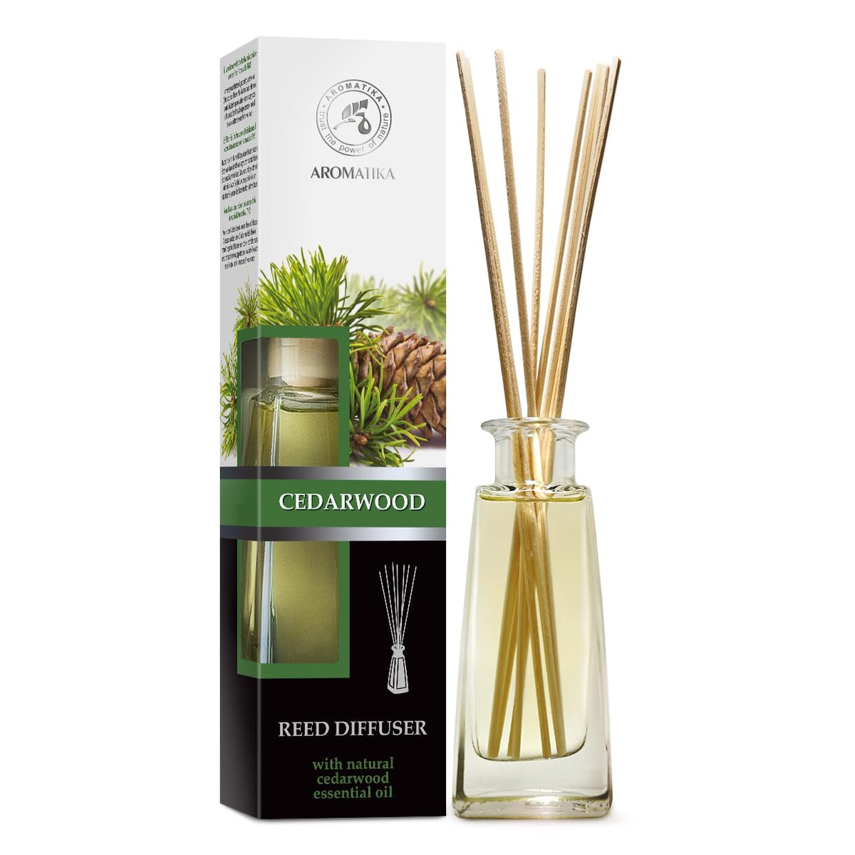 Cedarwood Reed Diffuser 3.4 Fl Oz - Scented Reed Diffuser Gift Set - Best for Aromatherapy - Home - Room Air Fresheners - Cedarwood Essential Oil - by Aromatika