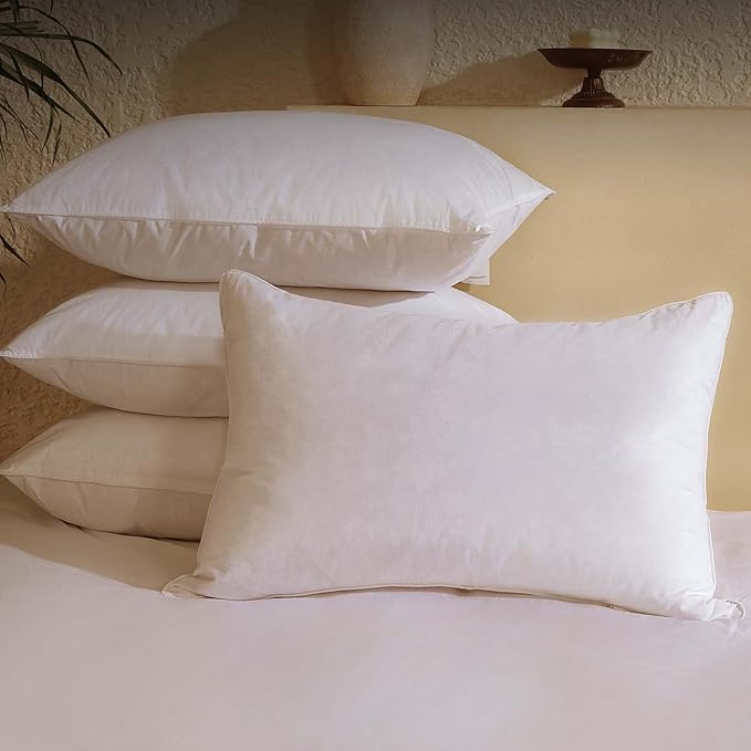 BHZ Goose Down Feather Pillows King Size Set of 4, Luxury Hotel Alternative Collection Bed Pillows for Sleeping Firm Soft Support for Side & Back Sleepers, White
