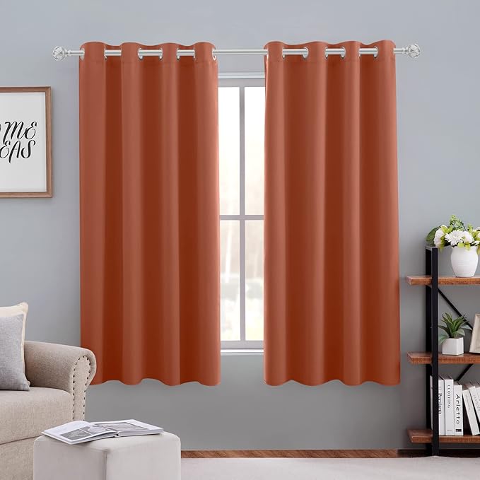 HOMEIDEAS Blackout Curtains for Bedroom 52 X 63 Inch Length 2 Panels Set Burnt Orange Room Darkening Bedroom Curtains, Soundproof Thermal Grommet Window Curtains for Living Room