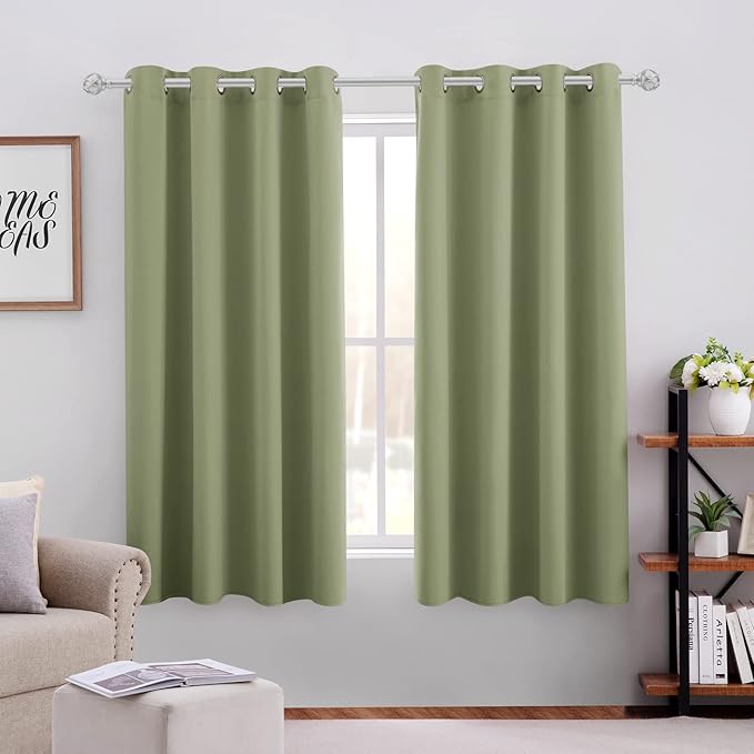 HOMEIDEAS Sage Green Blackout Curtains for Bedroom 52 X 63 Inch Length 2 Panels Set Room Darkening Bedroom Curtains, Soundproof Thermal Grommet Window Curtains for Living Room