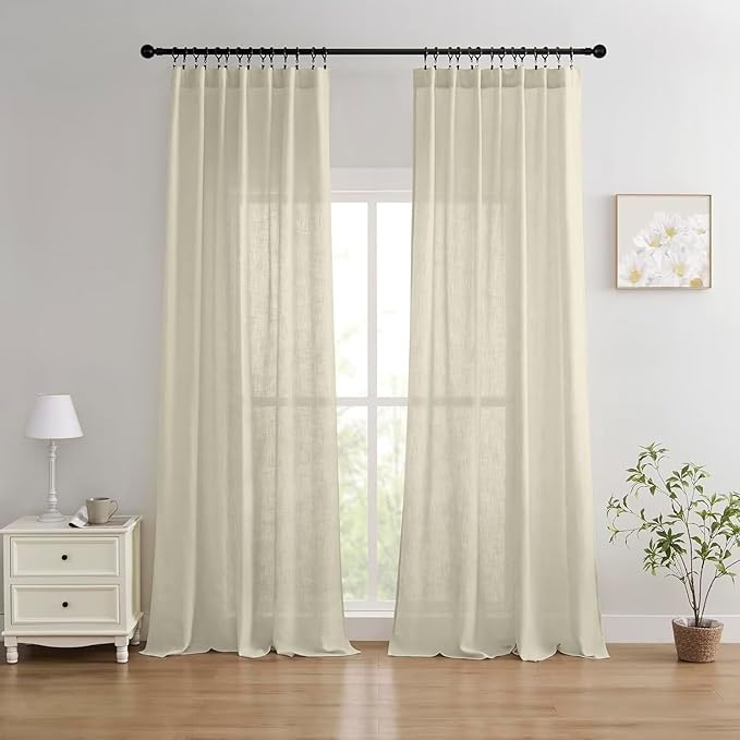 Joydeco Linen Curtains 84 Inch Length 2 Panels Set, Light Filtering Curtains for Bedroom Living Room,Linen Blend Drapes 52 Inches Wide with Back Tab Rod Pockets (W52 x L84 Inch, Natural)