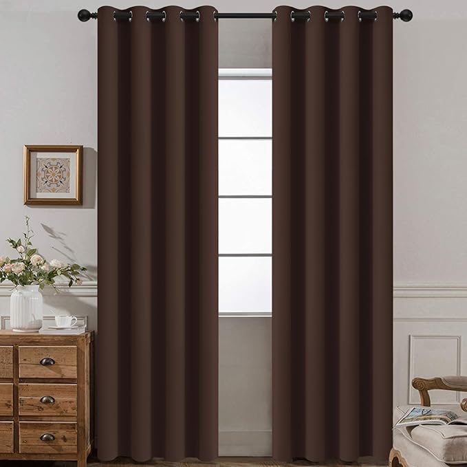 Yakamok Blackout Curtains Room Darkening Thermal Insulated Window Panels,Solid Grommet Top Drapes for Bedroom/Living Room(52Wx90L, Chocolate Brown, 2 Panels)