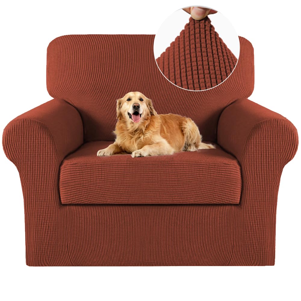 Turquoize 2 Piece Chair Covers Chair Slipcovers for Living Room Armchair Sofa Covers Chair Couch Cover with Arms Washable Furniture Protector for Chairs Feature Thick Fabric (Chair, Rust)