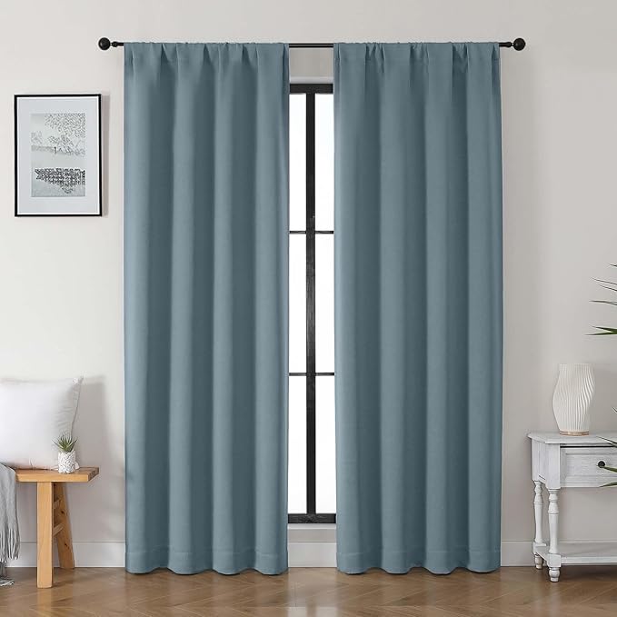 Gwine Stone Blue Blackout Curtains for Bedroom 84 inches Long 2 Panels Set, Solid Noise Reducing Thermal Insulated Blackout Curtains for Living Room with Rod Pocket, Each 40" Wx84 L