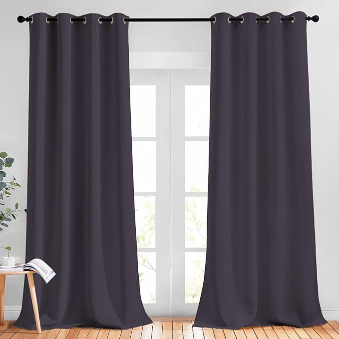 NICETOWN Thick Blackout Curtain and Drapes - (52 x 120, Greyish Purple, Pack of 2) Thermal Insulated Grommet Top Window Draperies for Bedroom, Block Out Light Curtain Panel