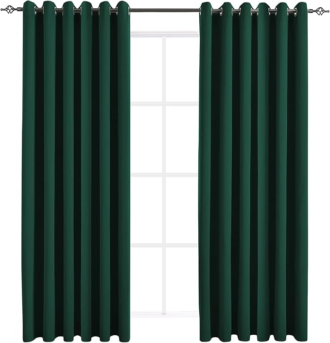 Blackout Curtains for Bedroom Thermal Insulated Solid Grommet Window Drapes Extra Wide for Sliding Door, Set of 2 Curtain Panels 84 W x 108 L Inches Hunter Green