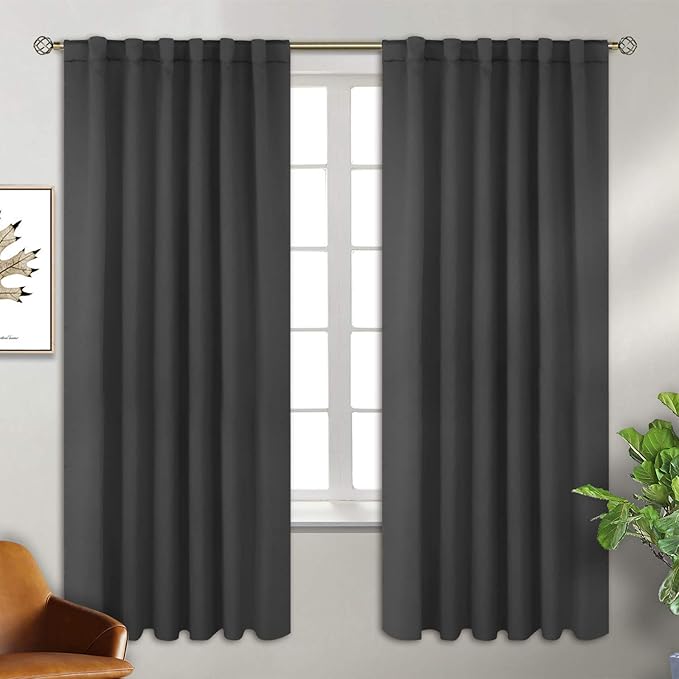 BGment Blackout Curtains for Bedroom - 72 inches Length Rod Pocket and Back Tab Thermal Room Darkening Curtains for Living Room, 2 Window Panels (52 x 72 Inch, Dark Grey)