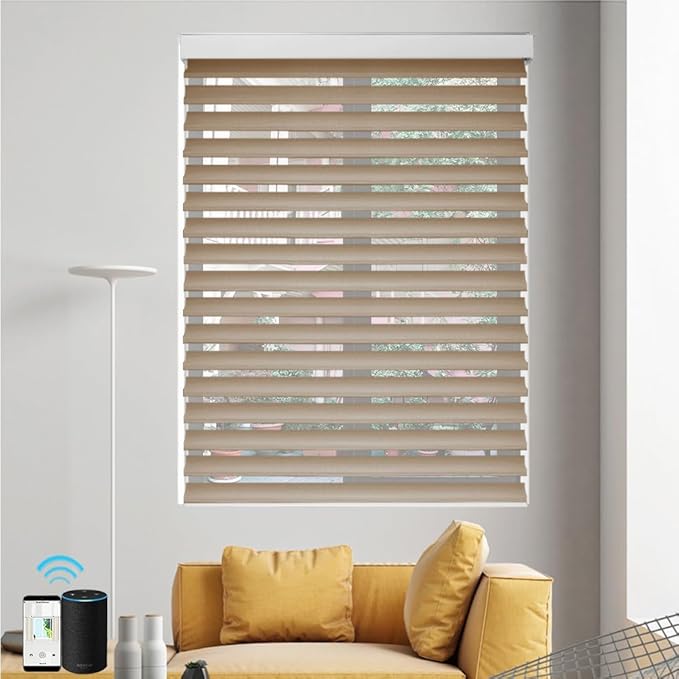 zshine Automatic Shangri La Light Filtering Roller Shades Free Dimming Rechargeable Matter Motor Compatible with Homekit Siri for Living Room 83035D