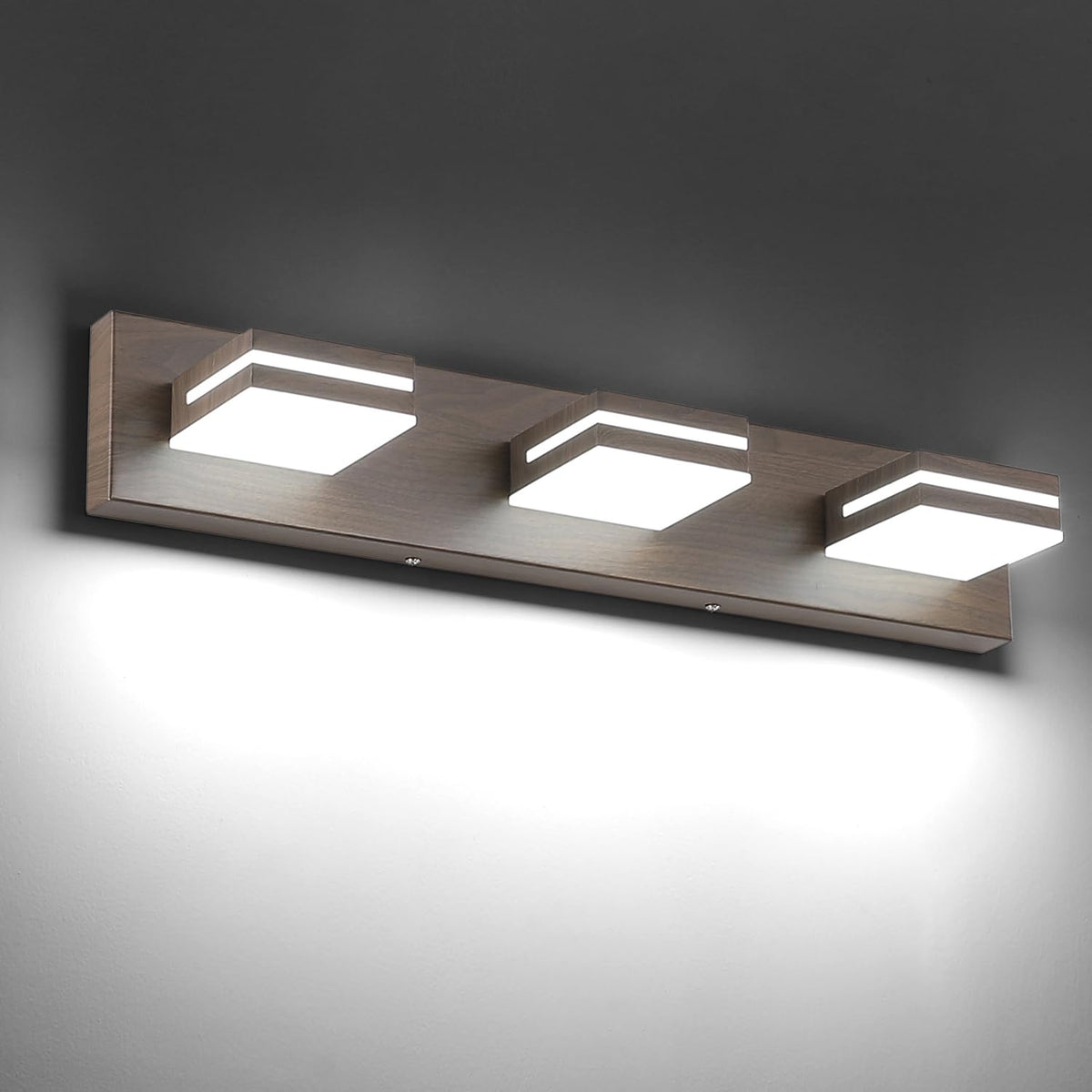 SineRise LED Modern Bathroom Vanity Light Fixtures, Modern Acrylic Bathroom Wall Lighting Fixtures Over Mirror, 3-Light, 24-Inch, Brown, 100%-0% White