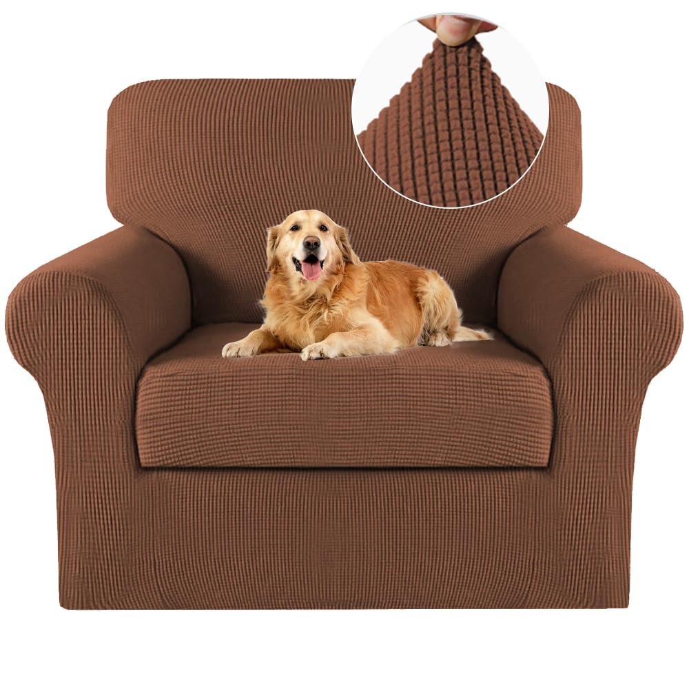 Turquoize 2 Piece Chair Covers Chair Slipcovers for Living Room Armchair Sofa Covers Chair Couch Cover with Arms Washable Furniture Protector for Chairs Feature Thick Fabric (Chair, Caramel)