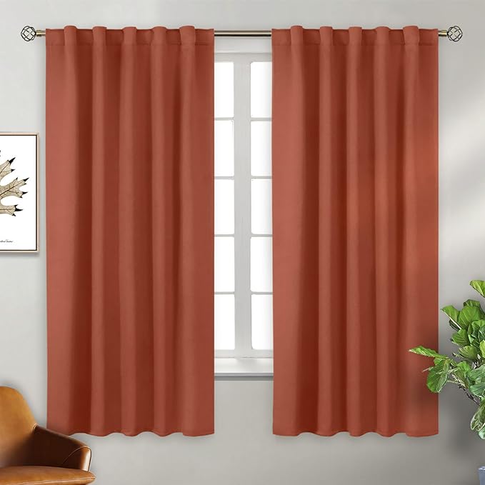 BGment Terracotta Blackout Curtains 63 Inch Length - Thermal Insulated Black Out Energy Efficiency Rod Pocket and Back Tab Room Darkening Curtains for Living Room/Bedroom, 2 Panels, 42 x 63 Inch