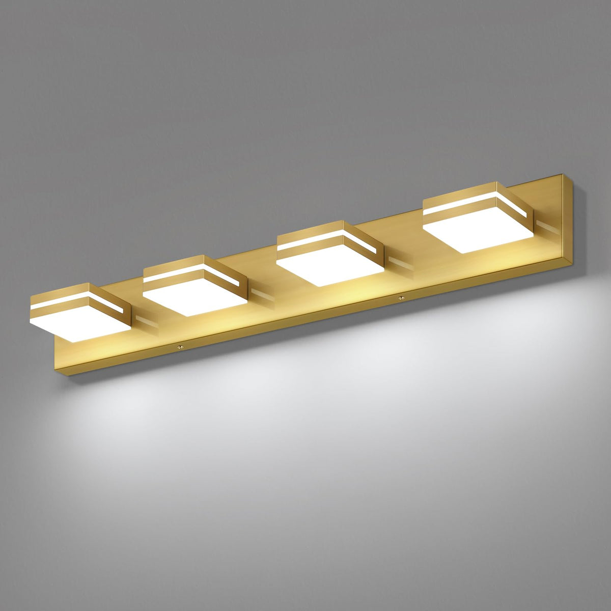 SineRise LED Modern Bathroom Vanity Light Fixtures, Modern Acrylic Bathroom Wall Lighting Fixtures Over Mirror, 4-Light, 30-Inch, Brass, White