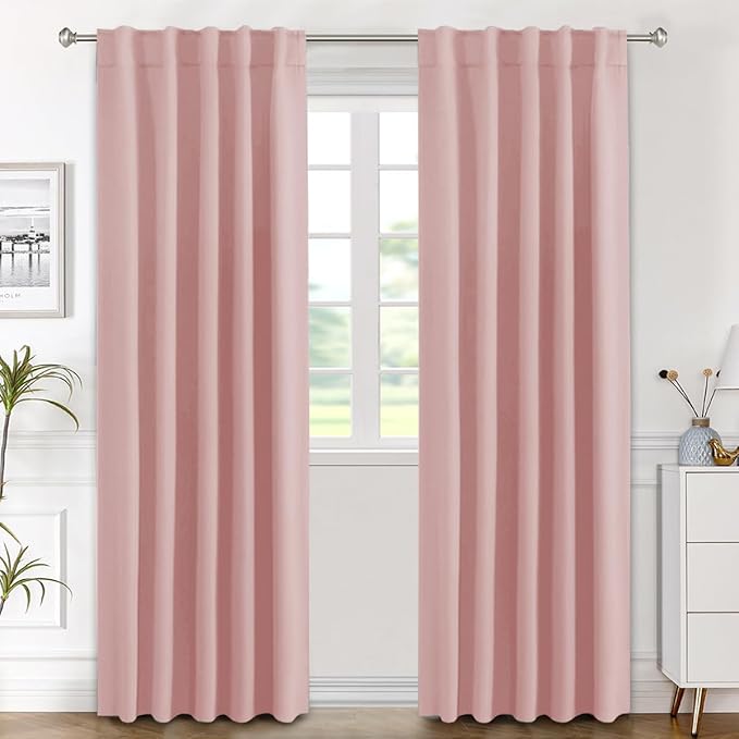 H.VERSAILTEX Blackout Curtains Thermal Insulated Window Treatment Panels Room Darkening Blackout Drapes for Living Room Back Tab/Rod Pocket Bedroom Draperies (2 Panels, Baby Pink, 42 x 84 Inch)
