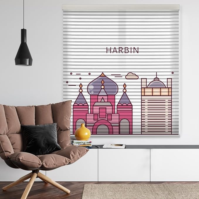 zshine Automatic Shangri La Light Filtering Roller Shades Free Dimming Rechargeable Matter Motor Compatible with Homekit Siri for Living Room (Customize Photo)