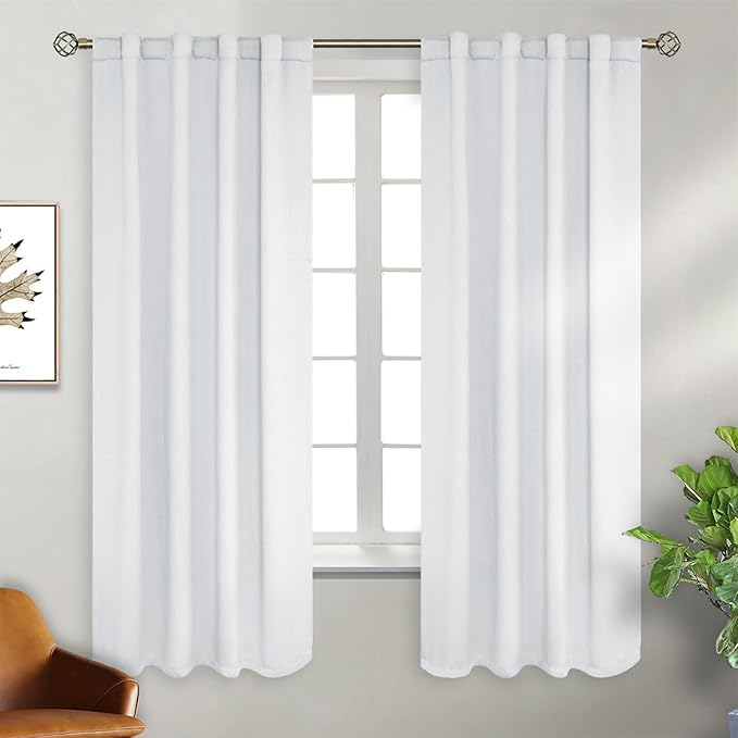BGment White Curtains 63 inch Length for Bedroom - Rod Pocket and Back Tab Blackout Curtains Thermal Insulated Room Darkening Curtains for Living Room, 2 Window Panels (38 x 63 Inch, Greyish White)