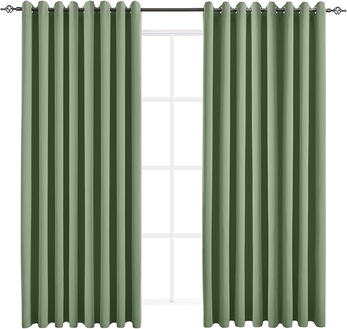 Blackout Curtains for Bedroom Thermal Insulated Solid Grommet Window Drapes Extra Wide for Sliding Door, Set of 2 Curtain Panels 108 W x 84 L Inches Greyish Green