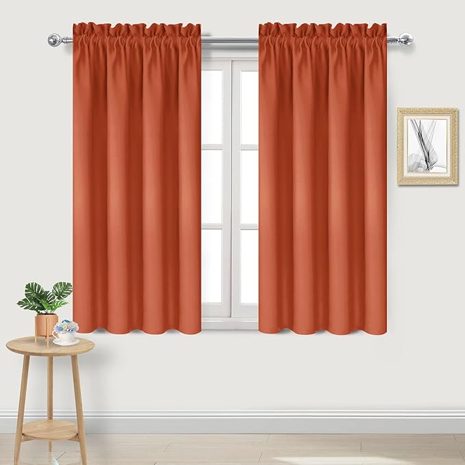 DWCN Blackout Curtains Thermal Insulated, Energy Saving & Noise Reducing Bedroom and Living Room Curtains, Burnt Ochre, W 38x L 45 Inch, Set of 2 Rod Pocket Curtain Panels