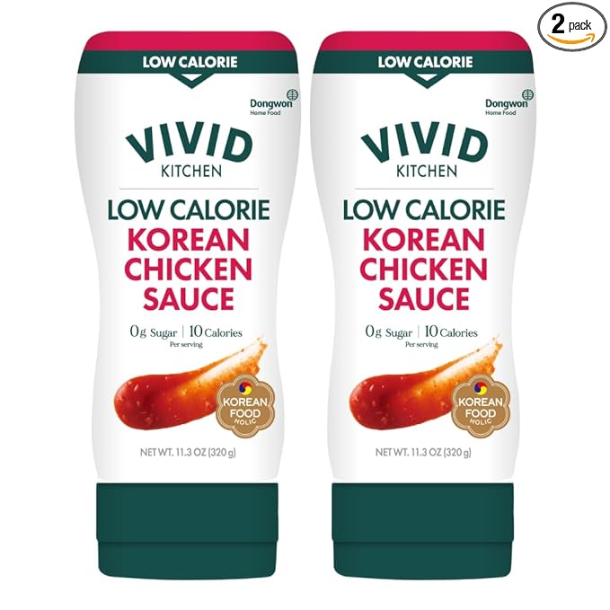VIVID KITCHEN Korean Chicken Sauce – Low-Calorie, No Preservatives – Sweet and Savory Flavor – Easy Squeeze Bottles – Authentic Korean BBQ Marinade and Dipping Sauce – 2 Pack – 11.33 oz Each